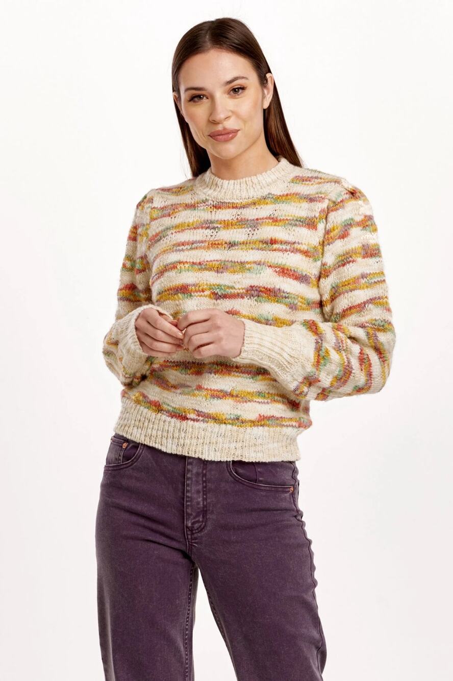 Dear John Jasmine Novelty Stripe Knit Cream Multi Crewneck Pullover Sweater XS